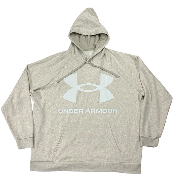 Under Armour Other - Under Armour Rival Fleece Hoodie‎ Men's 4XL Beige Big Logo Spellout Pullover